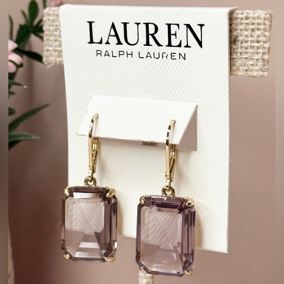 Lauren Ralph Lauren Lavender Glass Stone Gold-Tone Drop Earrings - Picture 4 of 5